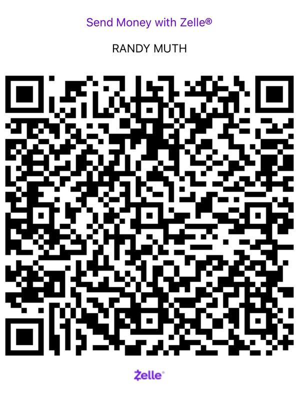 Zelle original donation QR graphic showing RANDY MUTH
